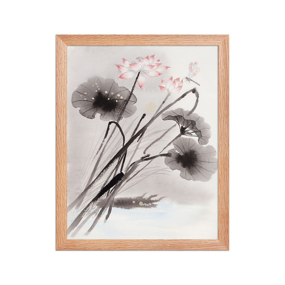 Thumbnail: Sumi e Ink Style Flowers Framed Wall Art