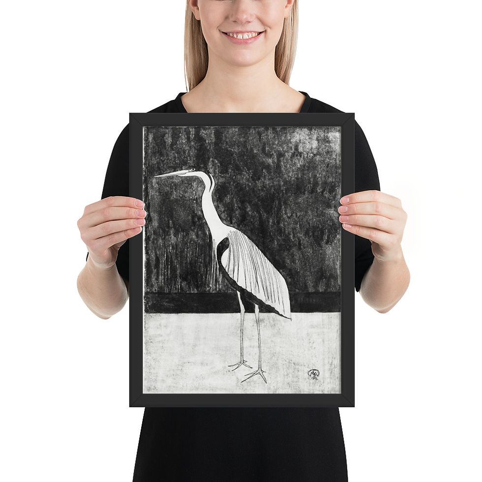 Thumbnail: Standing Heron — Antique Japanese Woodblock Print