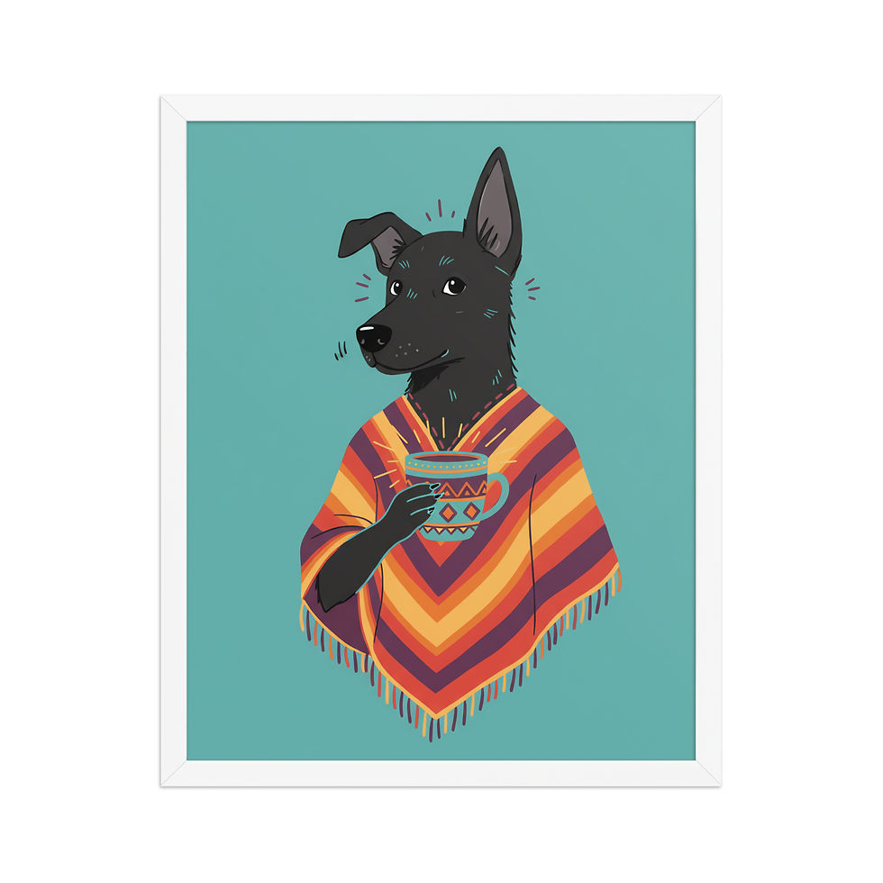 Thumbnail: Dog Wearing a Poncho Drinking Coffee Print