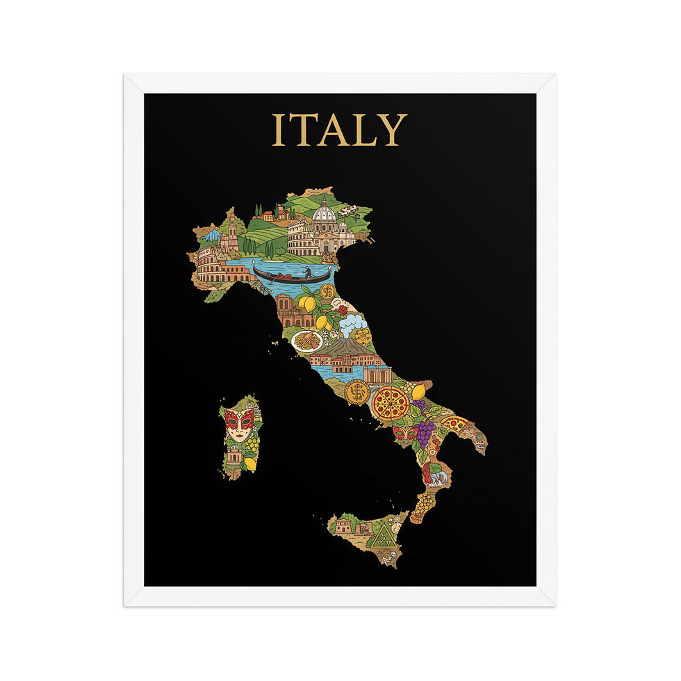 Thumbnail: Map of Italy Foodie Art Print Framed