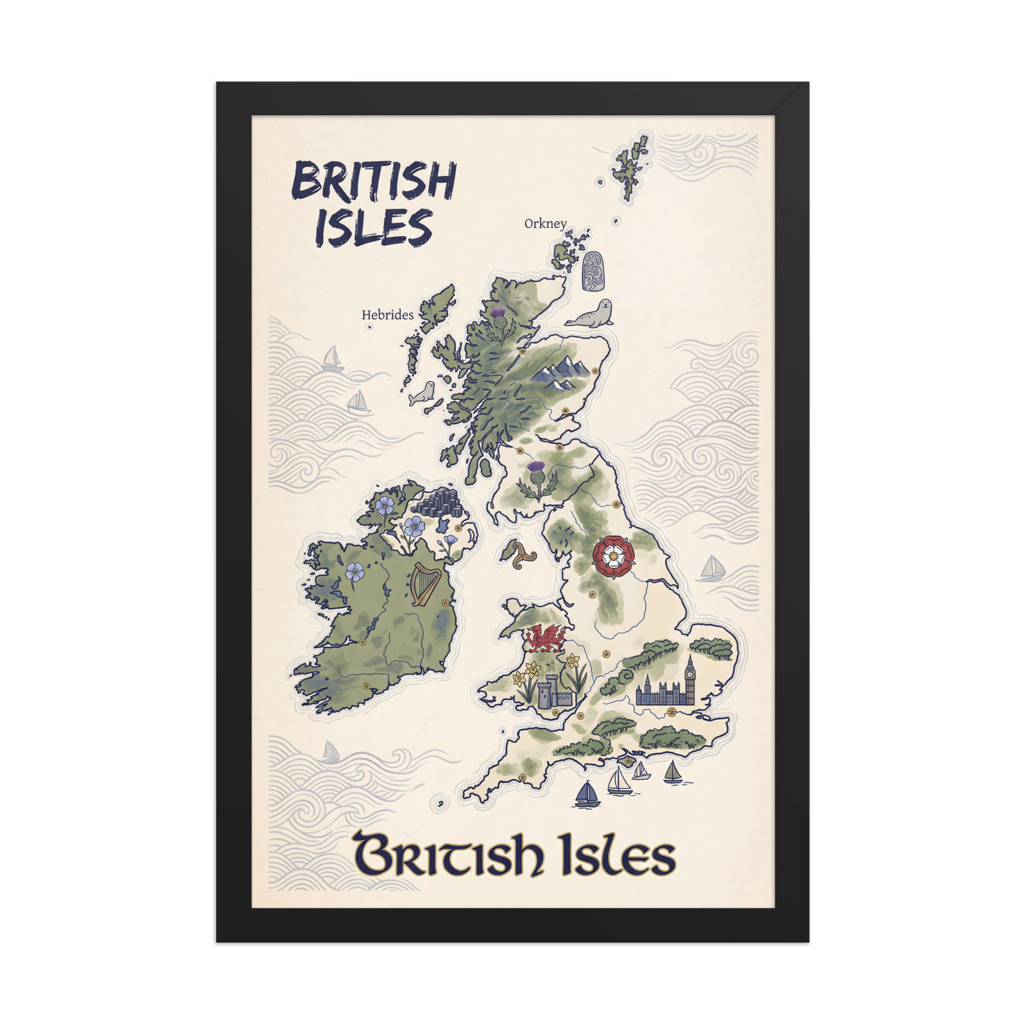 Stylized Map of the British Isles Unique Mega Print