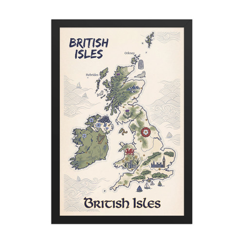 アート・デザイン・音楽 Early Printed Maps of the British Isles Stylized Map of the British Isles Unique Mega Print | Frameifi