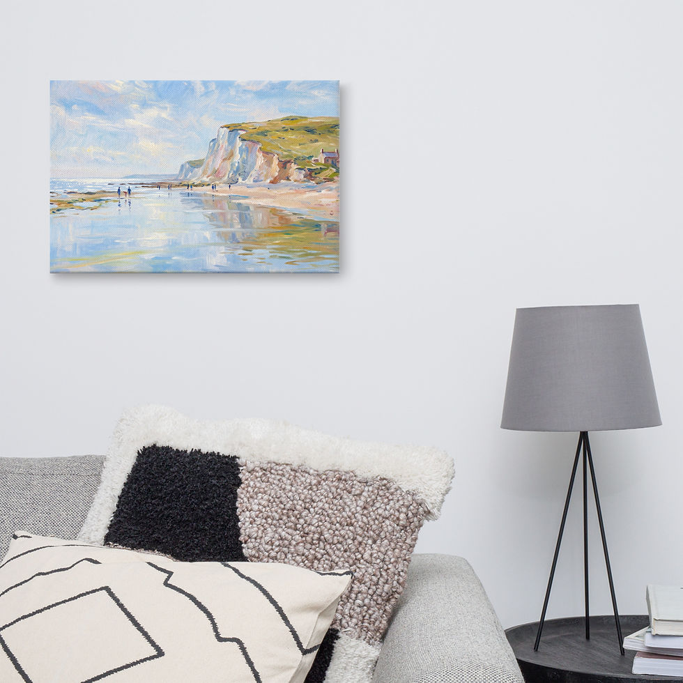 Thumbnail: Cliffs at Low Tide Canvas | Pastel Coastal Reflection