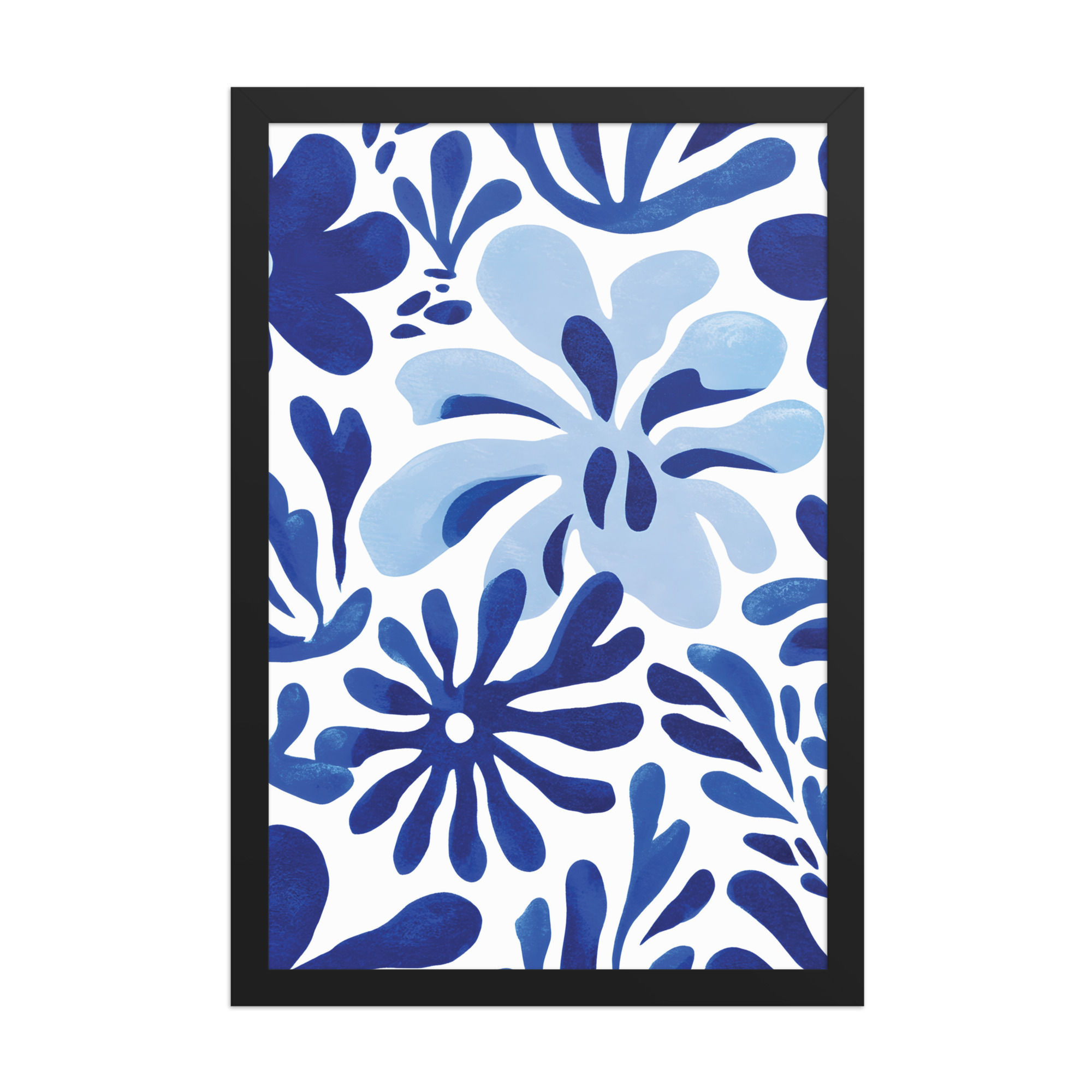 Blue Blossom Framed Art — Graphic Botanical Pattern  