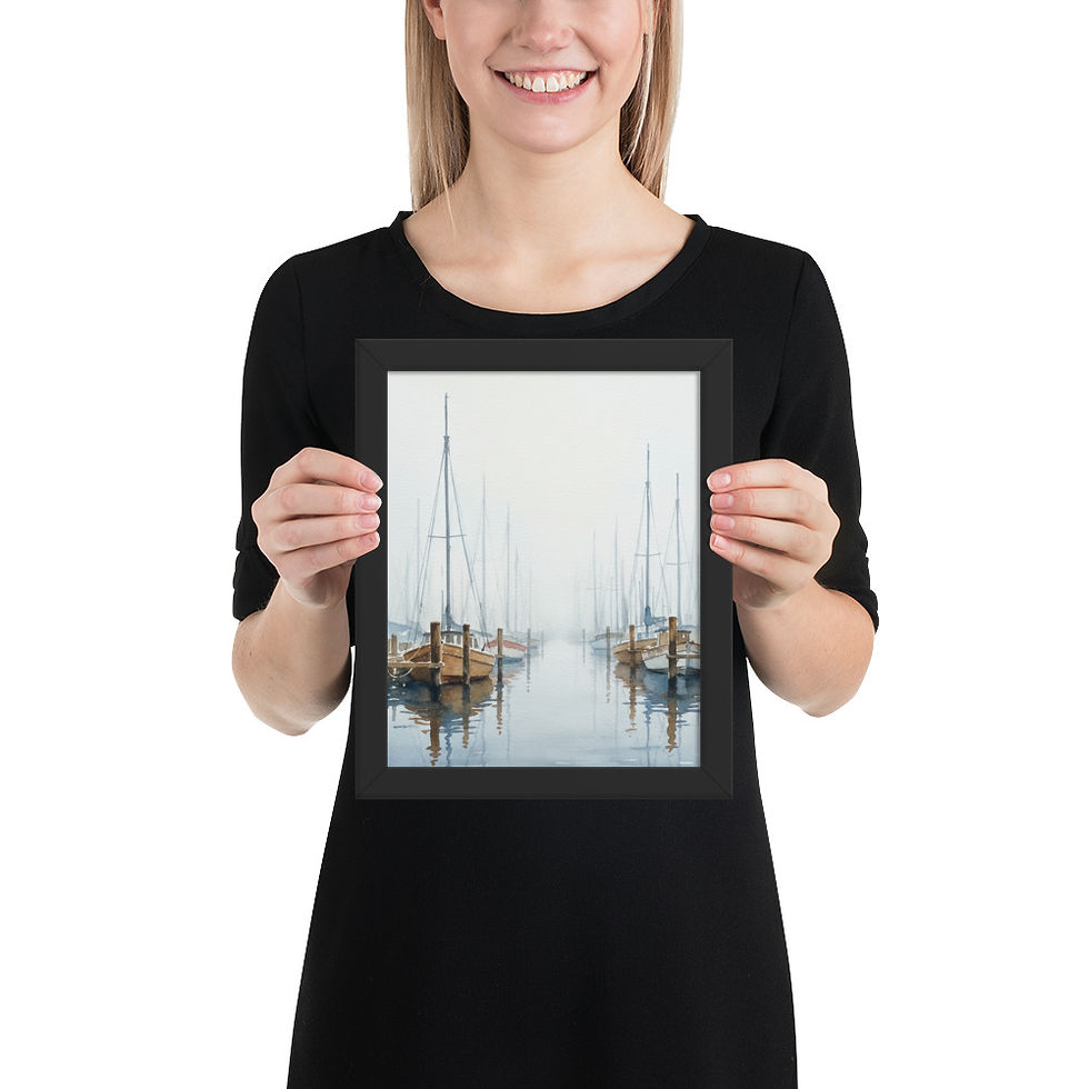 Thumbnail: Minimalist Foggy Harbor Art Print