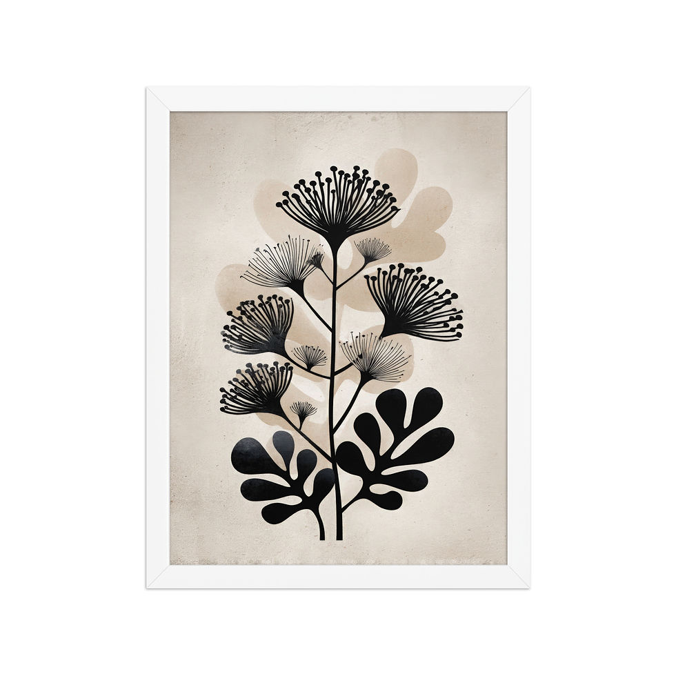 Thumbnail: Floral Black & Beige Abstract Wall Art Print 
