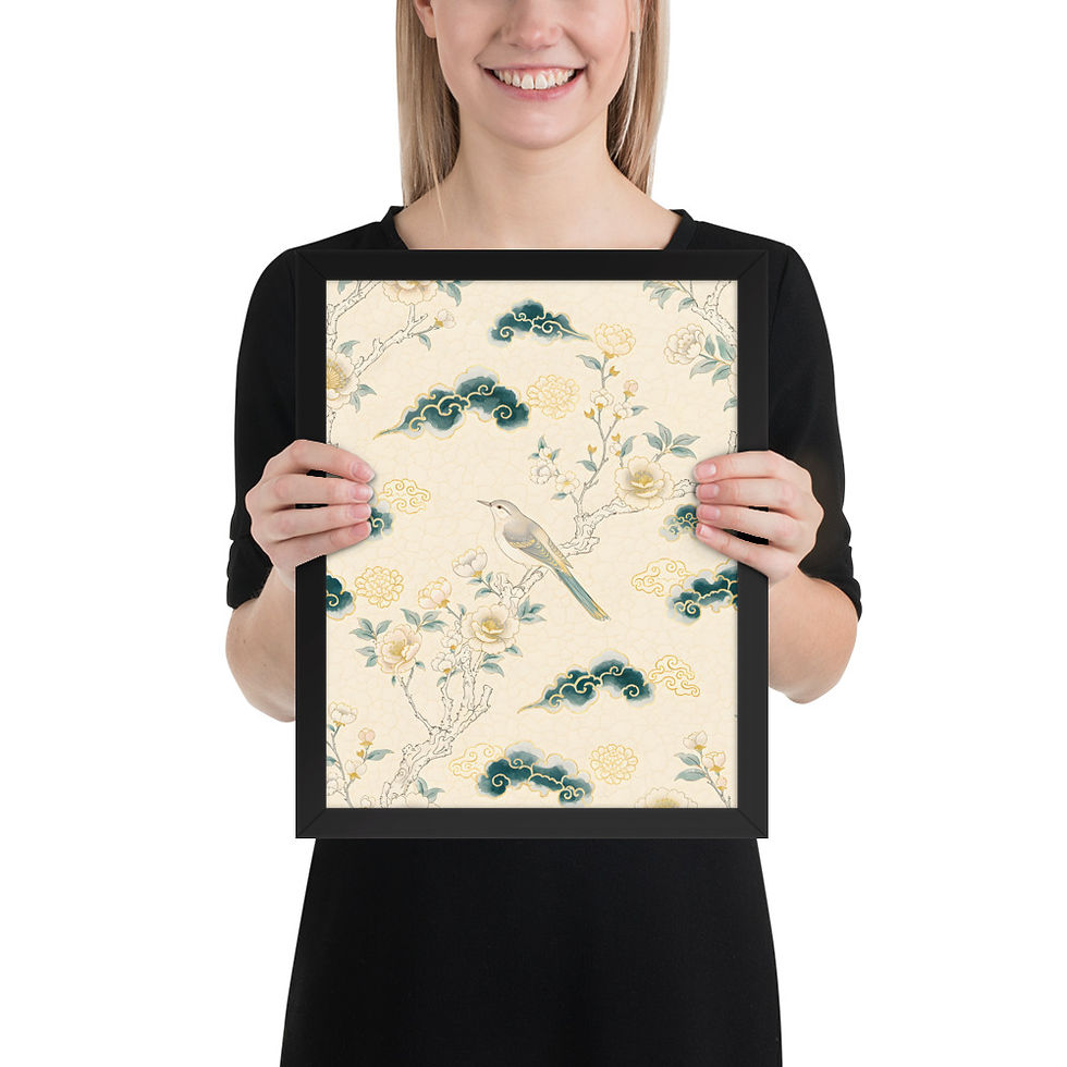 Thumbnail: Chinoiserie Bird and Clouds Framed Wall Art