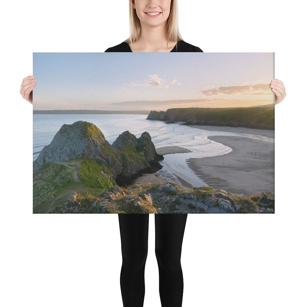 Thumbnail: Three Cliffs Canvas | Coastal Bay Art | Sunset Beach Photography