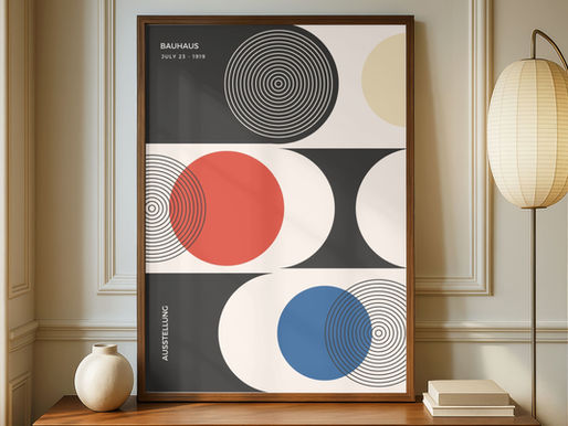 Bauhaus modern art print for the living room in red blue and black