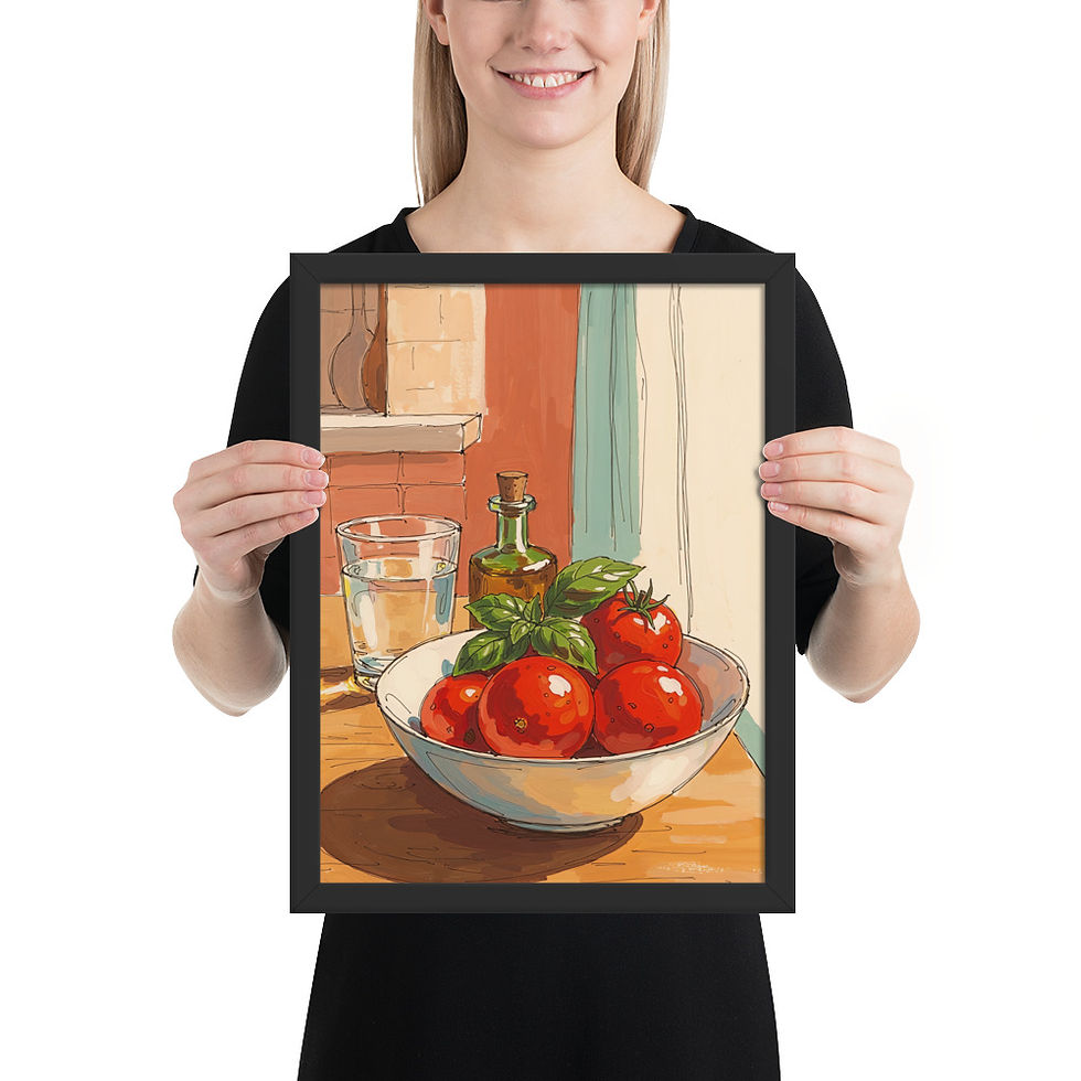 Thumbnail: Tomatoes and Oil Mediterranean Art Print for Kitchen
