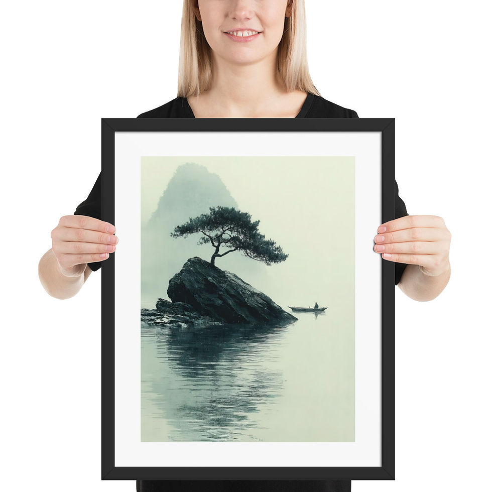 Thumbnail: Japandi Bonsai Tree reflecting on a Lake Sumi-e Ink Inspired