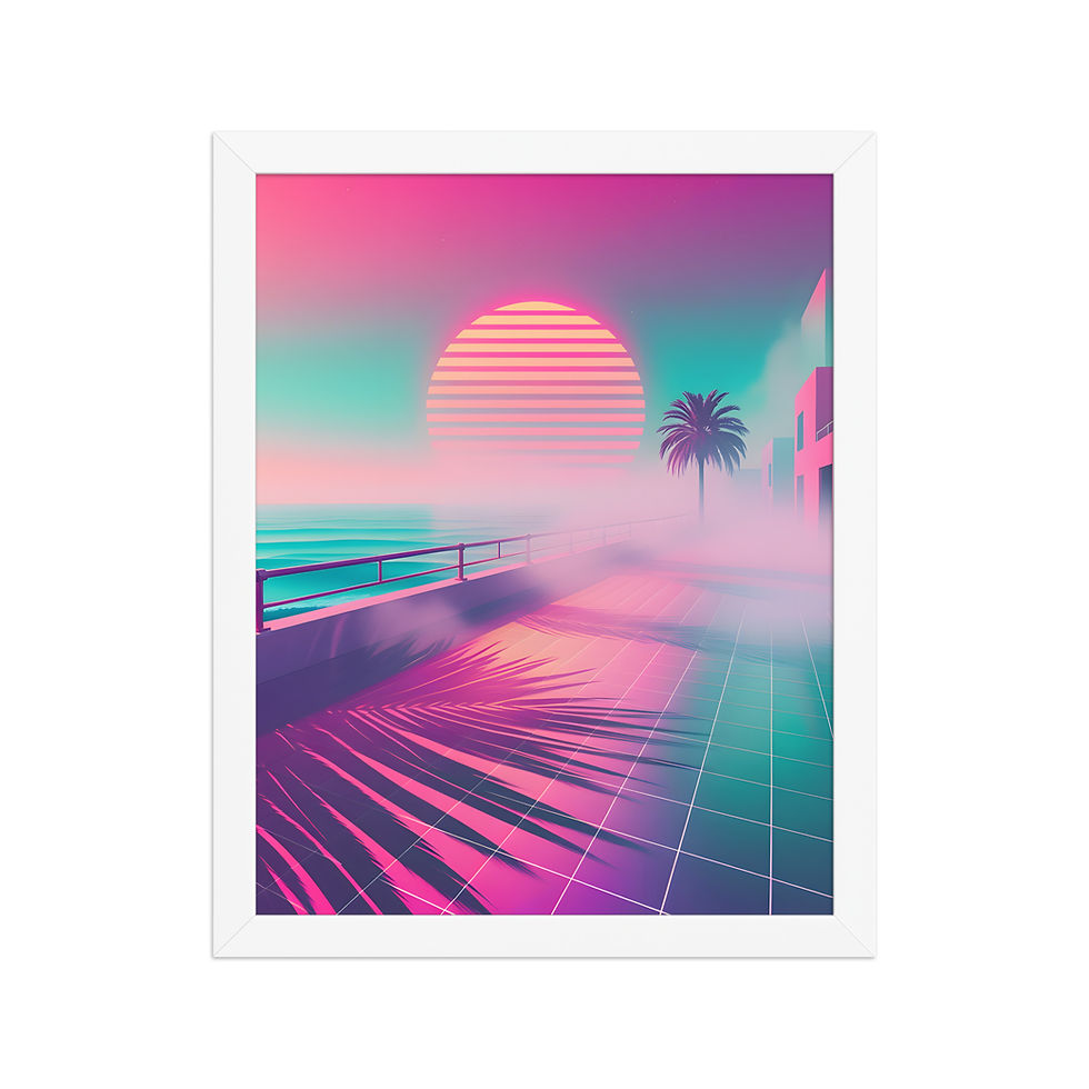 Thumbnail: Retro Synth Palms City Sunset Framed Print