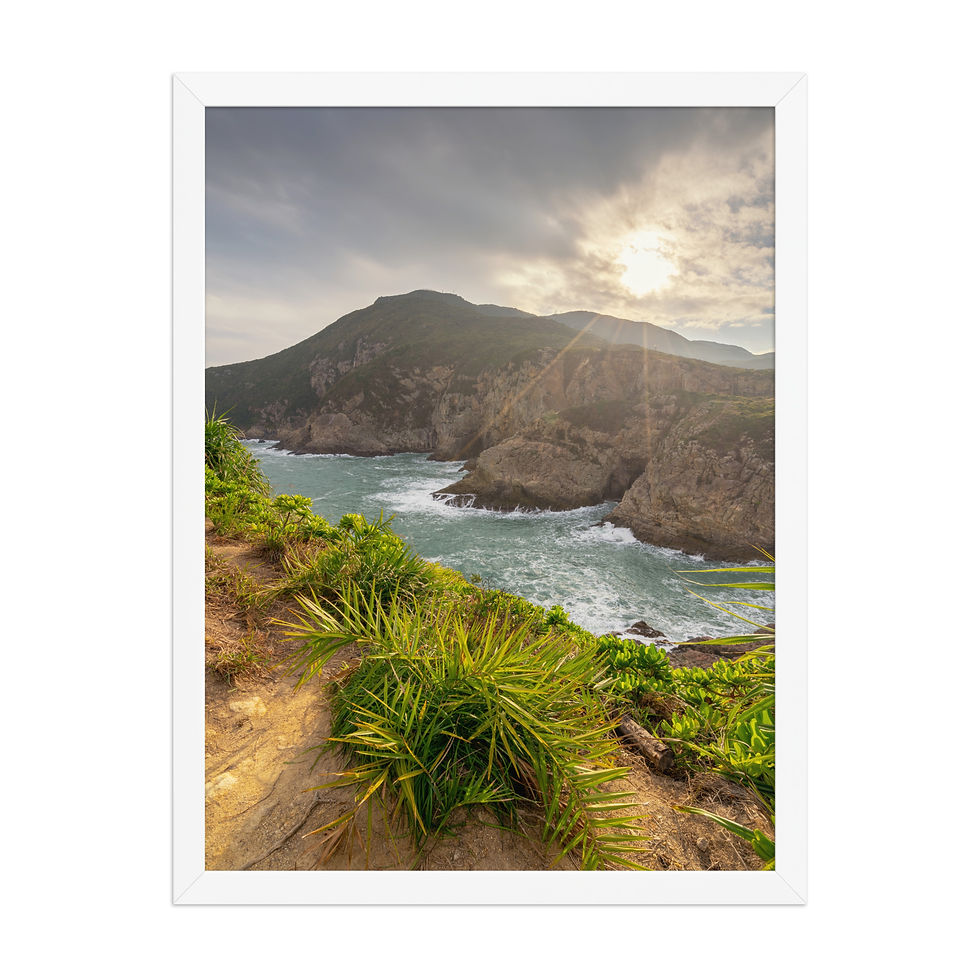 Thumbnail: Sunlit Ocean Cliff Luster Print — Vertical Coastal Wall Art for Bedroom & Sofa