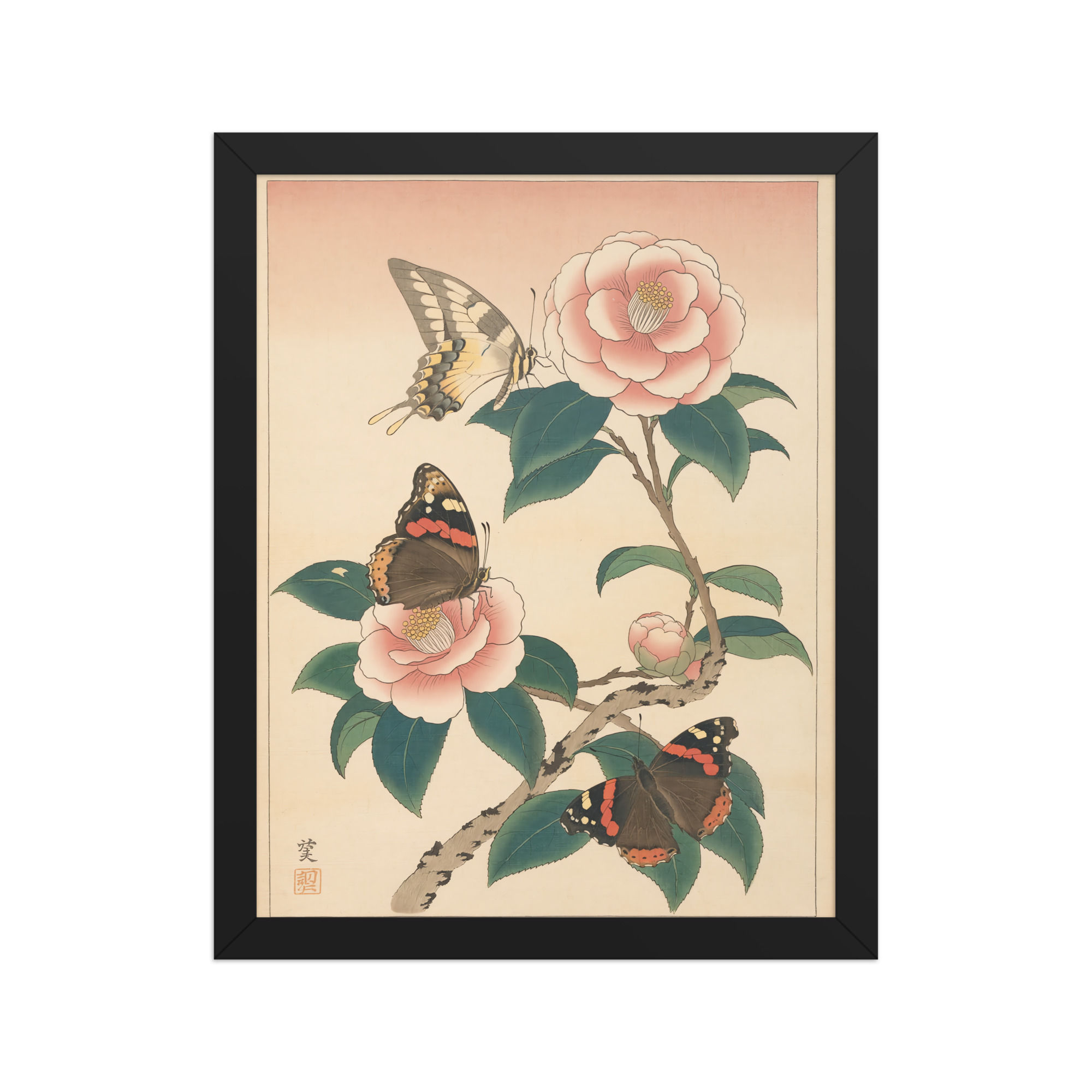 Admiral Butterflies and Flowers Framed Art Print