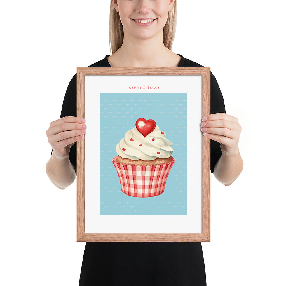 Thumbnail: Vintage Cupcake, Sweet Love Art Print for Kitchens and Cafes 
