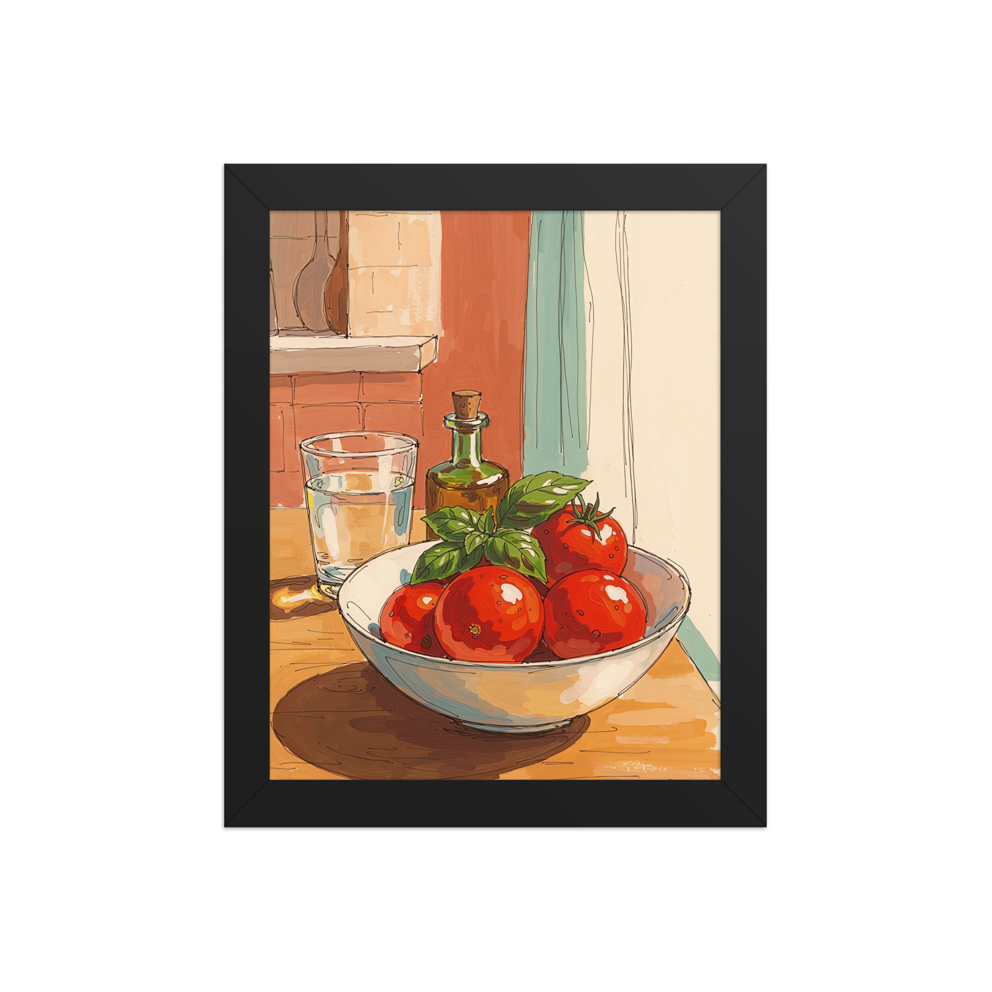Tomatoes and Oil Mediterranean Art Print for Kitchen