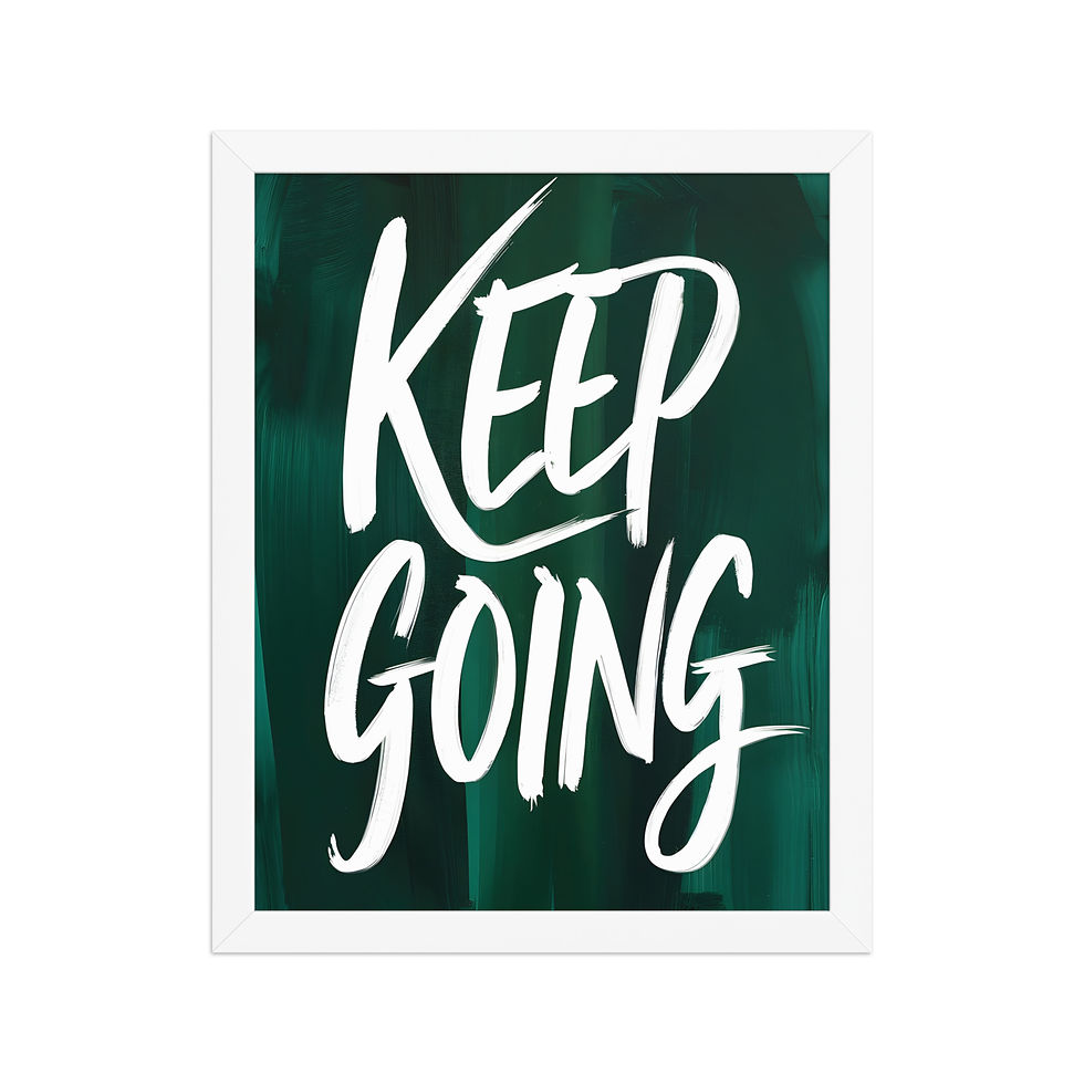 Thumbnail: Framed poster with "Keep Going" text on dark green background, in a black frame, ideal for framed wall art and motivational framed art.