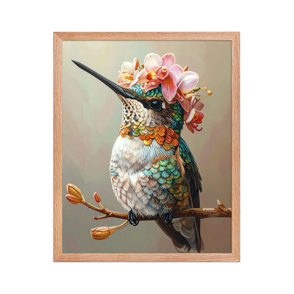 Thumbnail: Kingfisher Floral Crown Art Print for Bedroom
