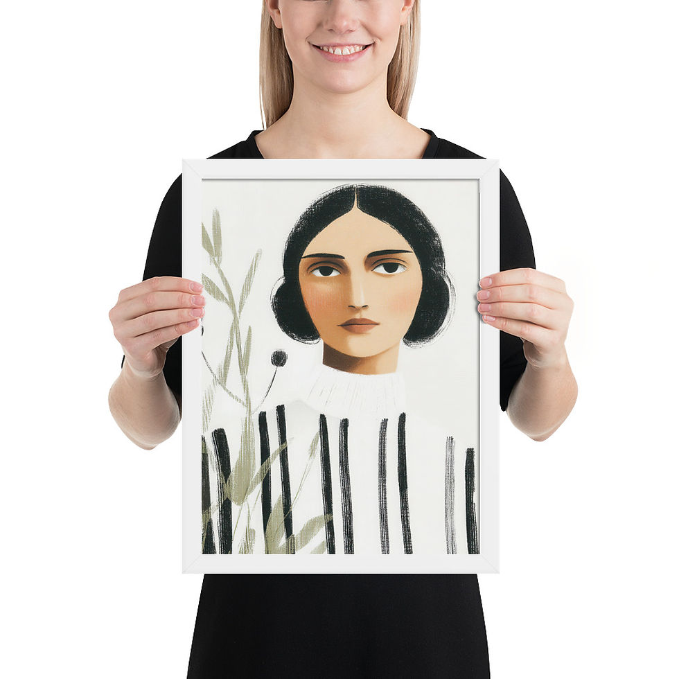 Thumbnail: Woman Portrait with Olives Gouache Inspired  Art Print 