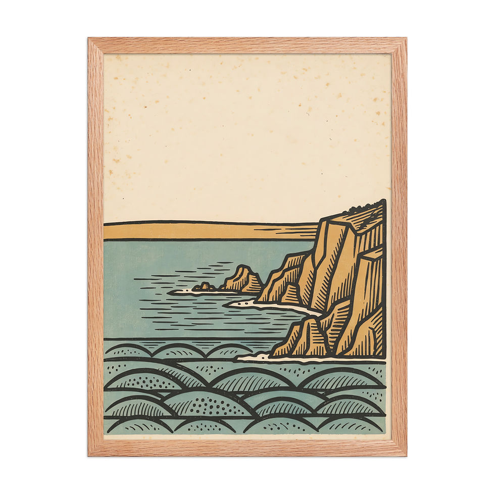 Thumbnail: Linocut Coastal Landscape Art Print