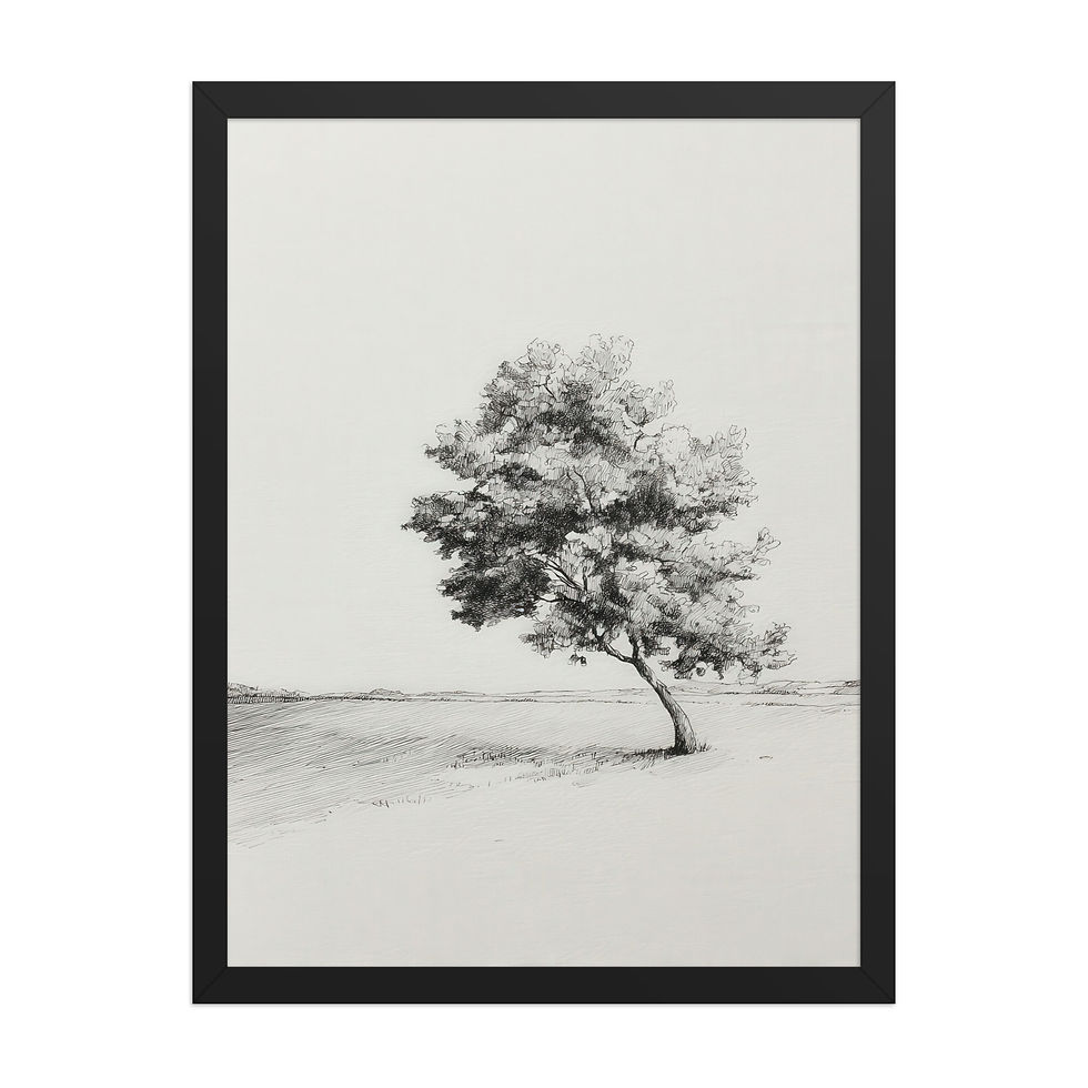 Thumbnail: Tranquil Nature Black and White Illustration - Framed