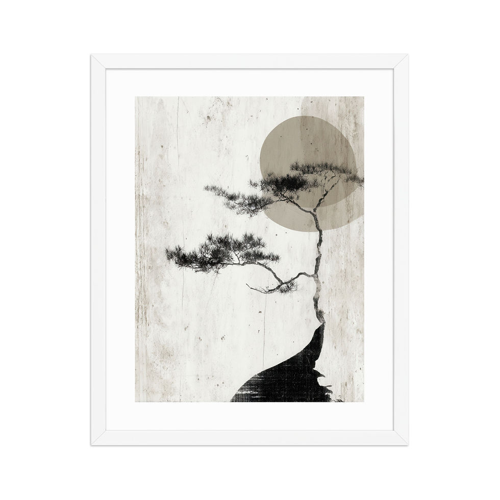 Thumbnail: Japandi Shadow Tree with a Rising Moon  Sumi-e Ink Inspired