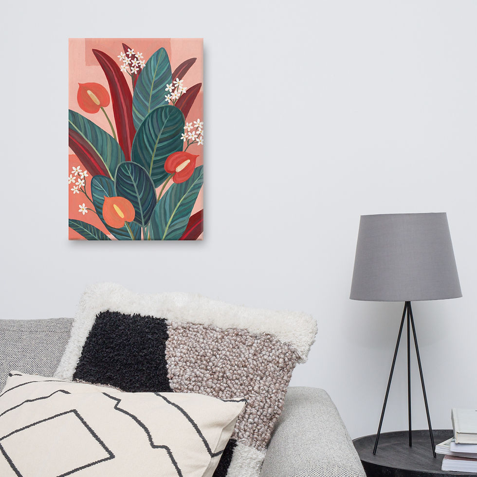 Thumbnail: Tropical Anthurium Garden Canvas - Bold Botanical Illustration Wall Art