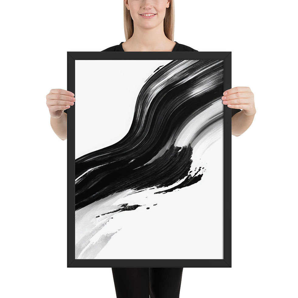 Thumbnail: Ink Black & Beige Abstract Wall Art Print 