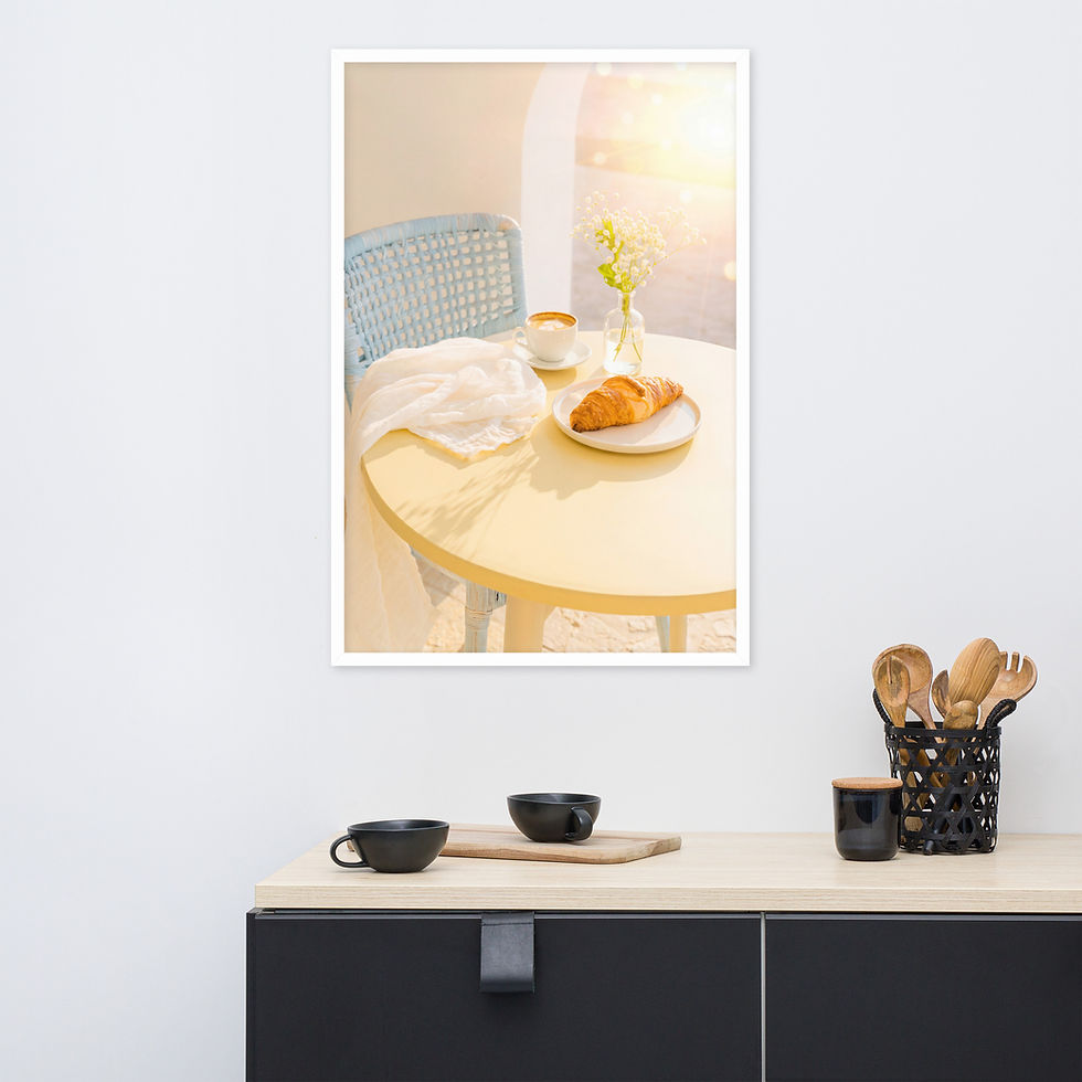 Thumbnail: Sunlit Terrace — Croissant & Coffee Framed Food and Drink Print