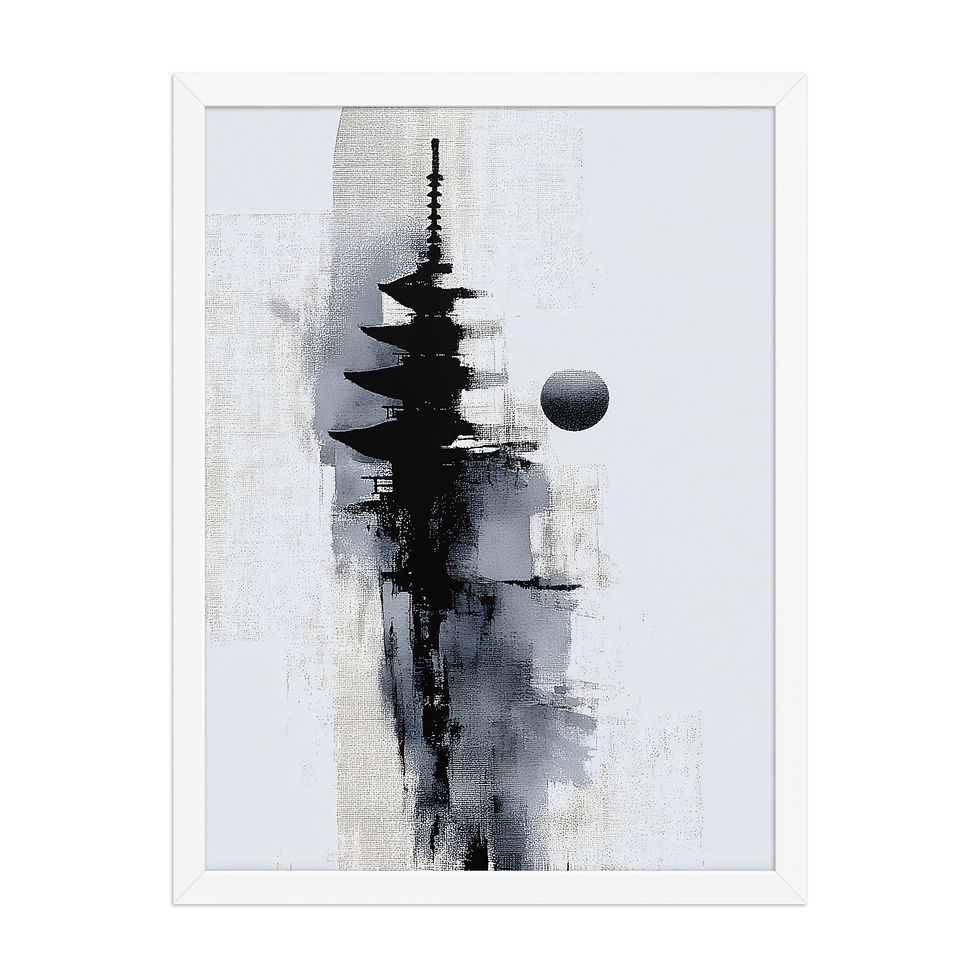 Thumbnail: Japandi Temple and Moon  in Sumi-e Inspired Ink Wash Print