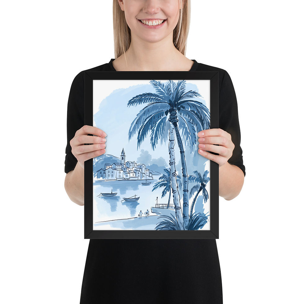 Thumbnail: Minimalist Blue Ink Town Framed Art Print