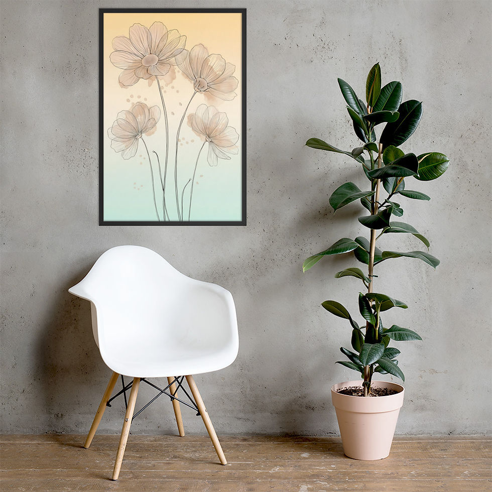 Thumbnail: Dawn Petals — Watercolor Line Floral Framed Mega Print