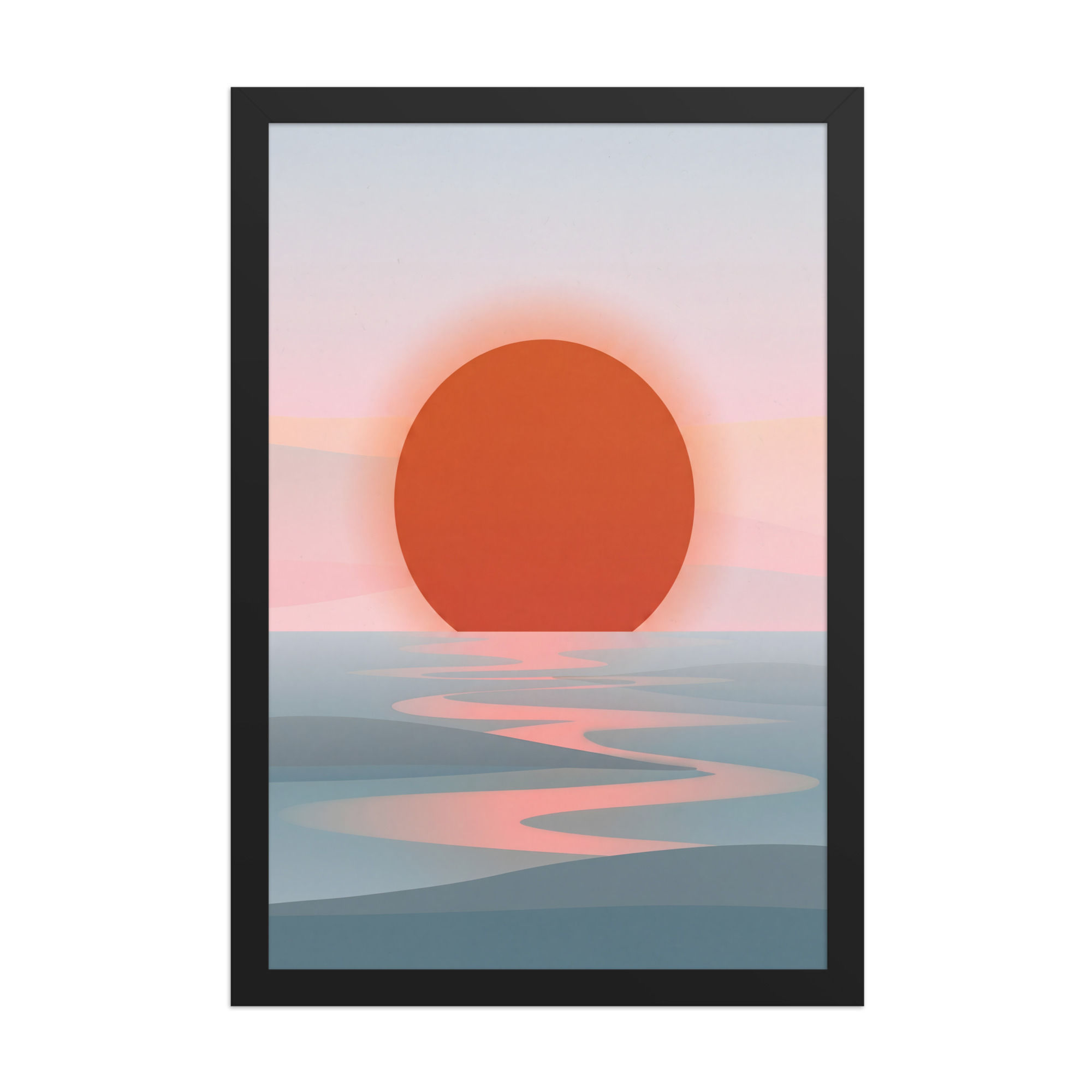 Abstract Minimalist Sunset over Sea Framed Mega Wall Art
