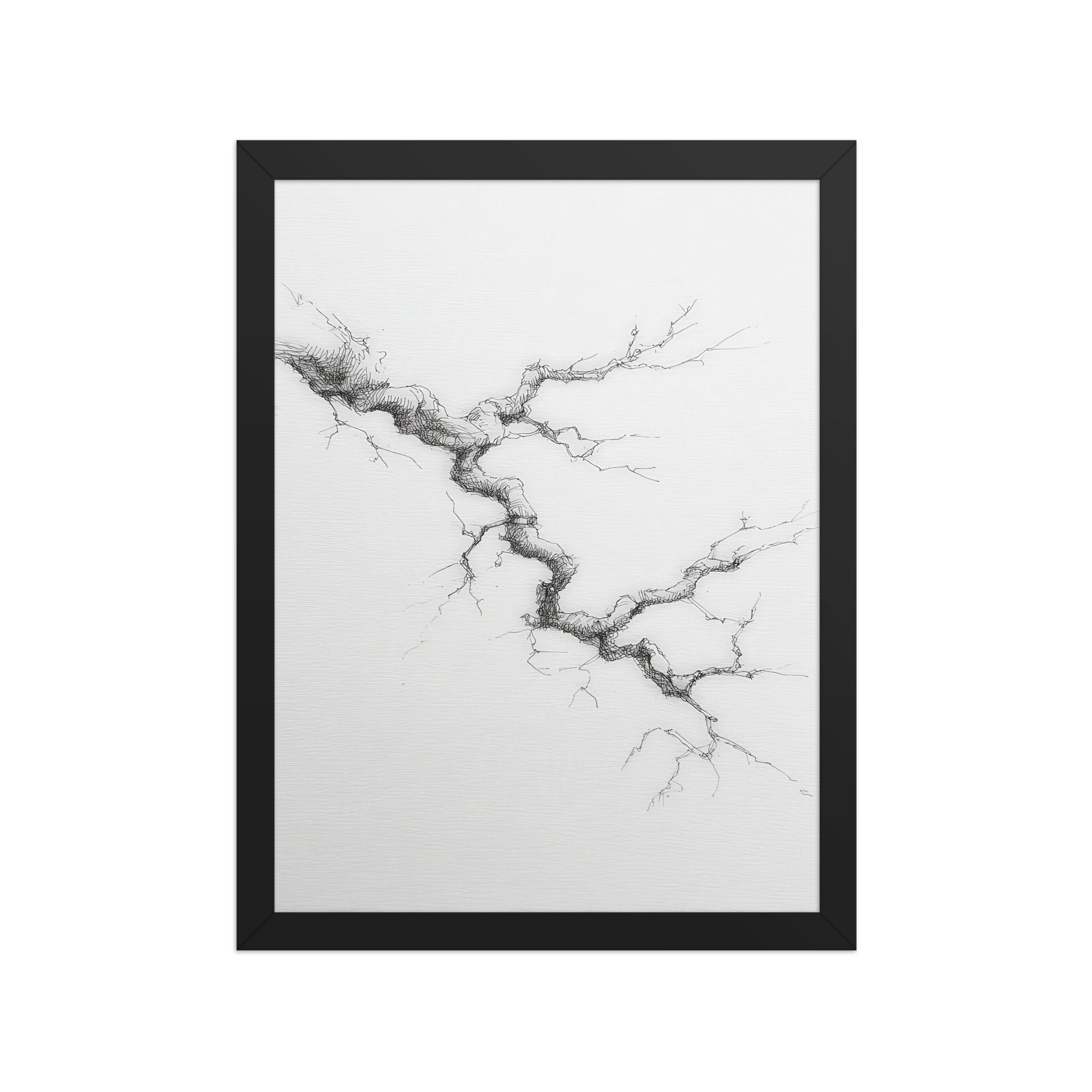 Tranquil Nature Black and White Illustration - Framed