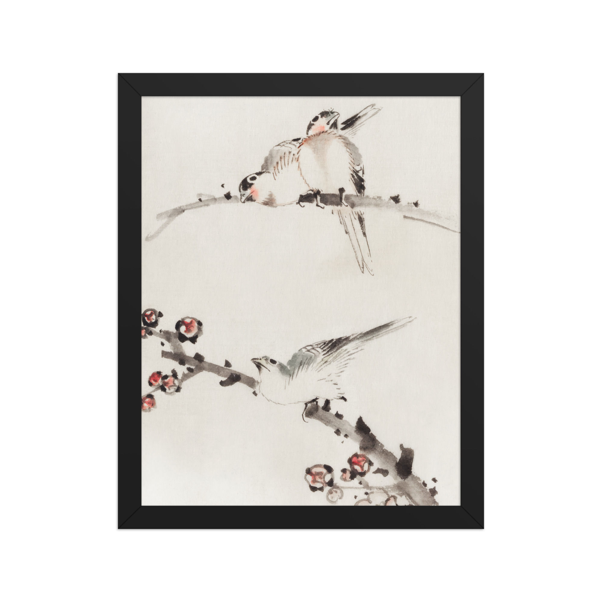 Three Birds on Branches by Katsushika Hokusai Framed Wall Art