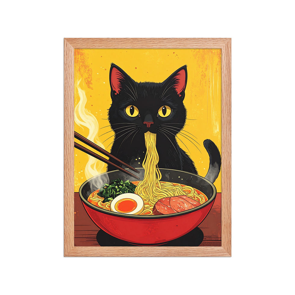 Thumbnail: Black Cat Ramen Bowl Kitchen Print
