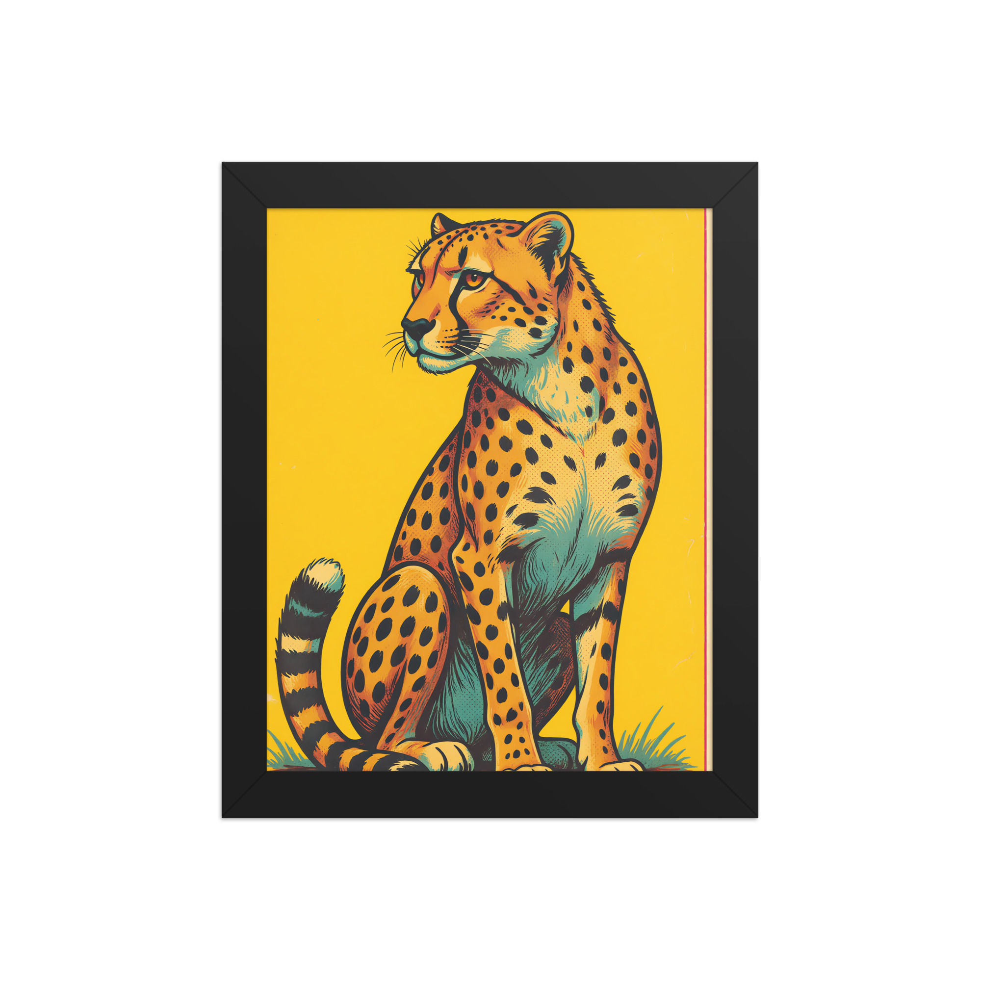 Retro Cheetah on Yellow Art Print