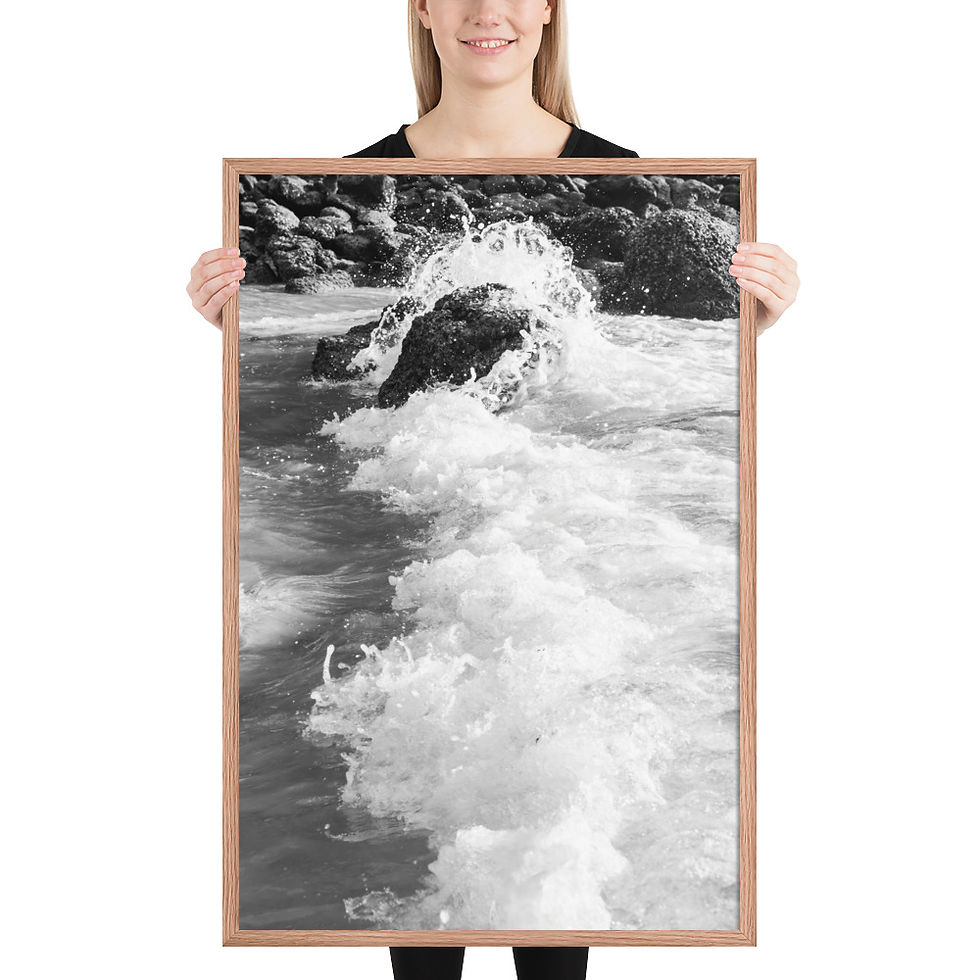 Thumbnail: Crashing Wave Over Rocks in Black and White – Luster Photography Print