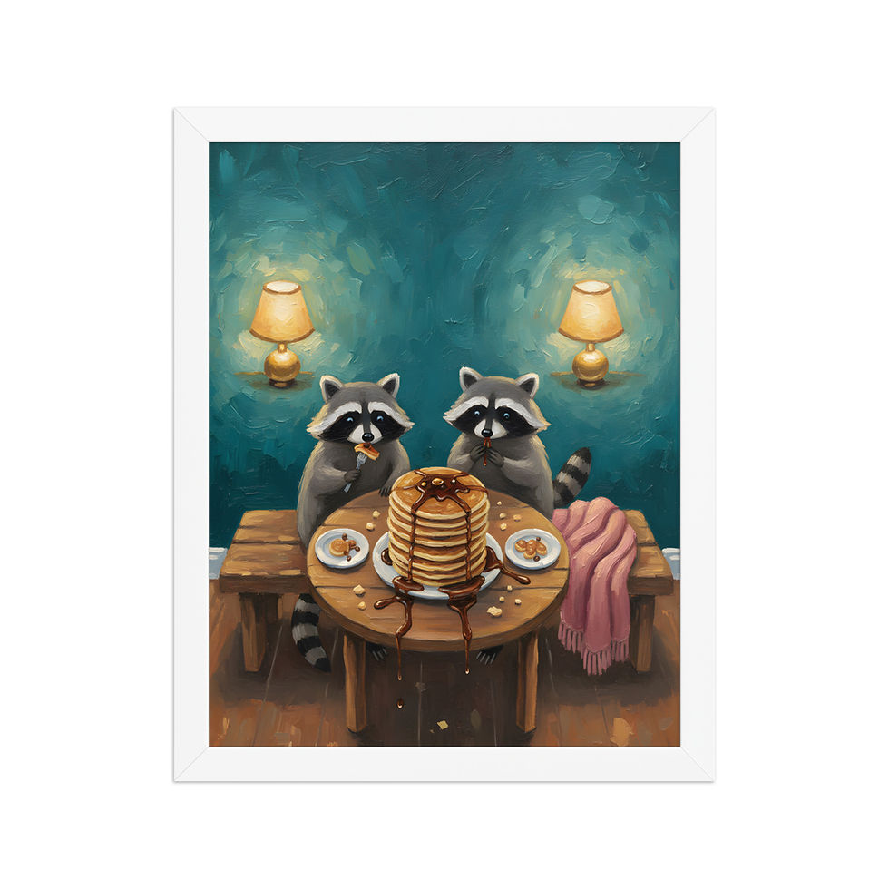 Thumbnail: Raccoons and Pancakes Quirky Art Print