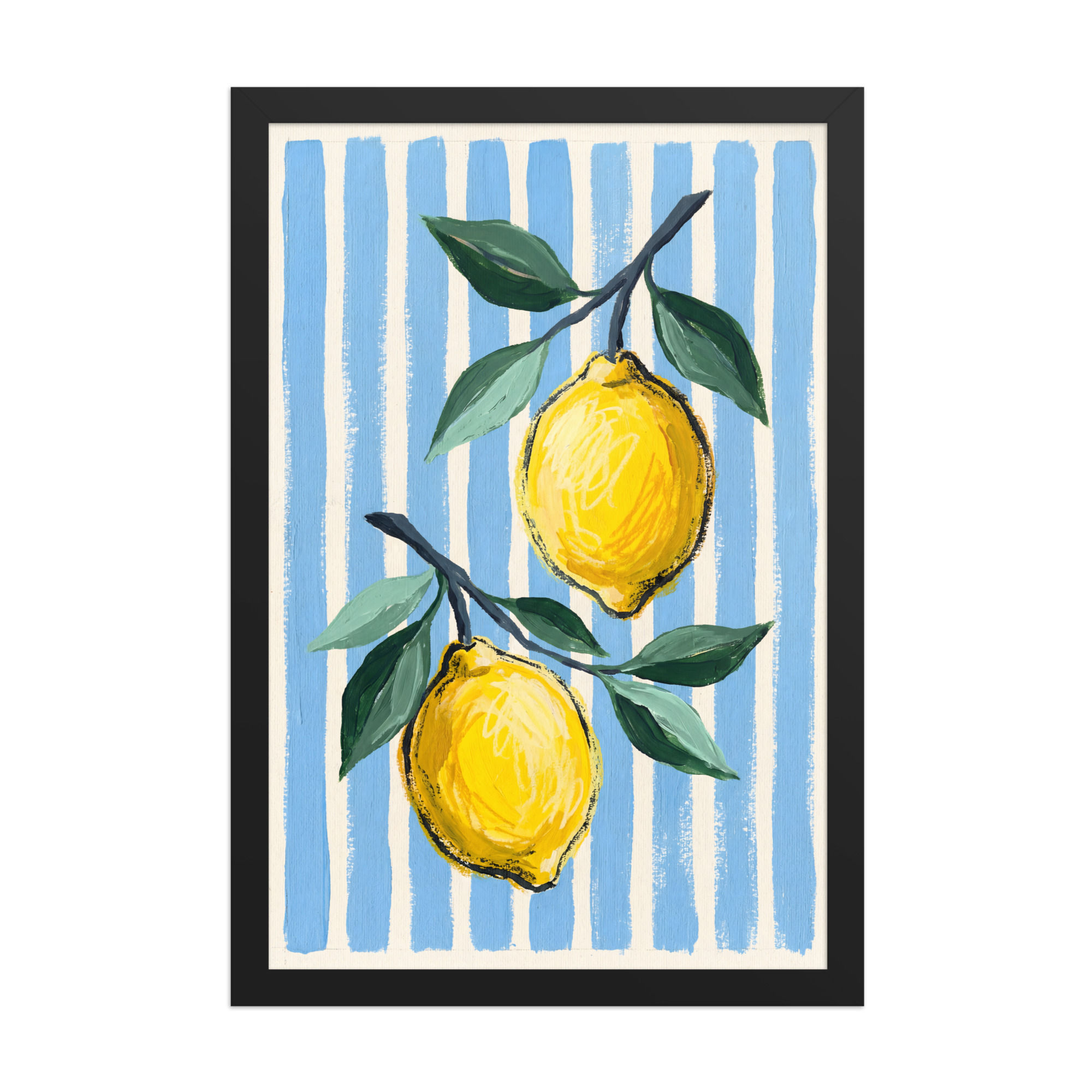 Lemons on Stripes Framed Kitchen and Restaurant Mega Print