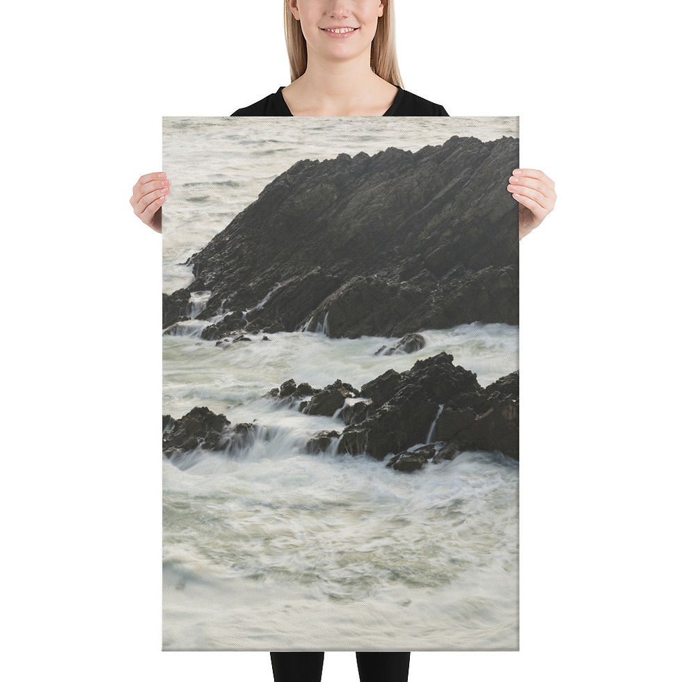 Thumbnail: Dramatic Coast Canvas | Black White Waves Art | Rock Photography