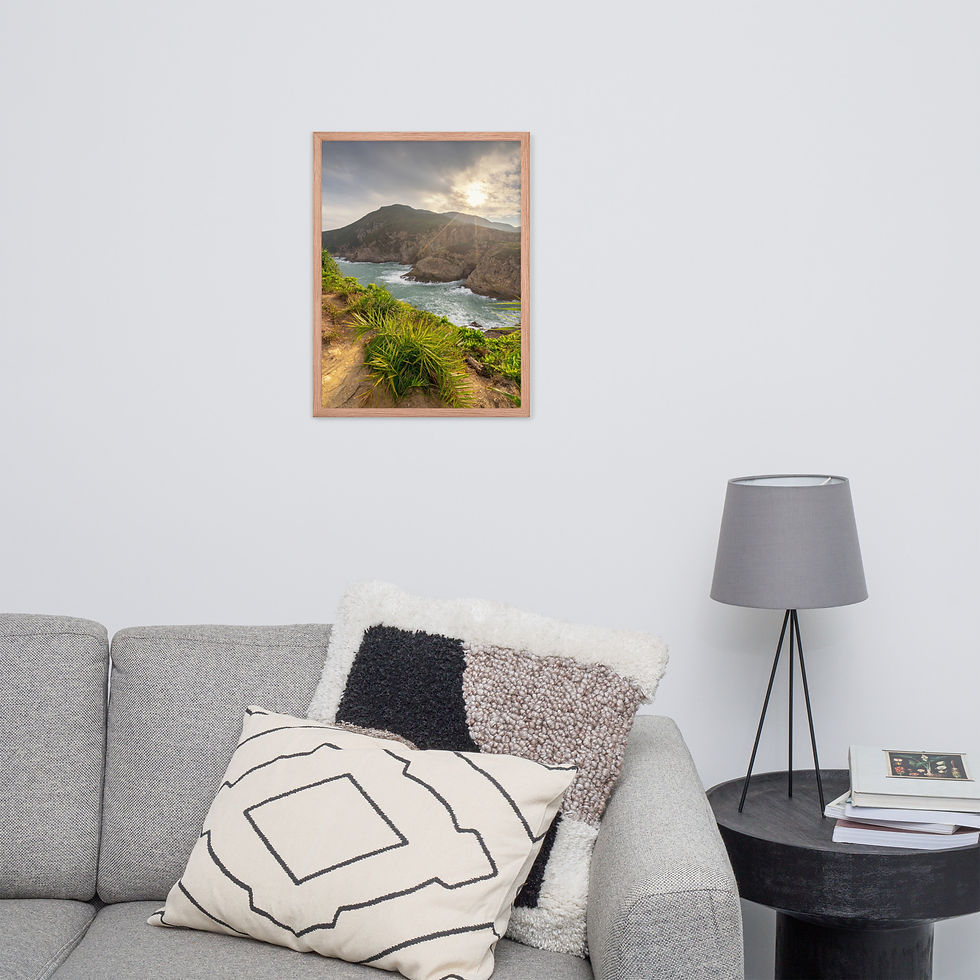 Thumbnail: Sunlit Ocean Cliff Luster Print — Vertical Coastal Wall Art for Bedroom & Sofa