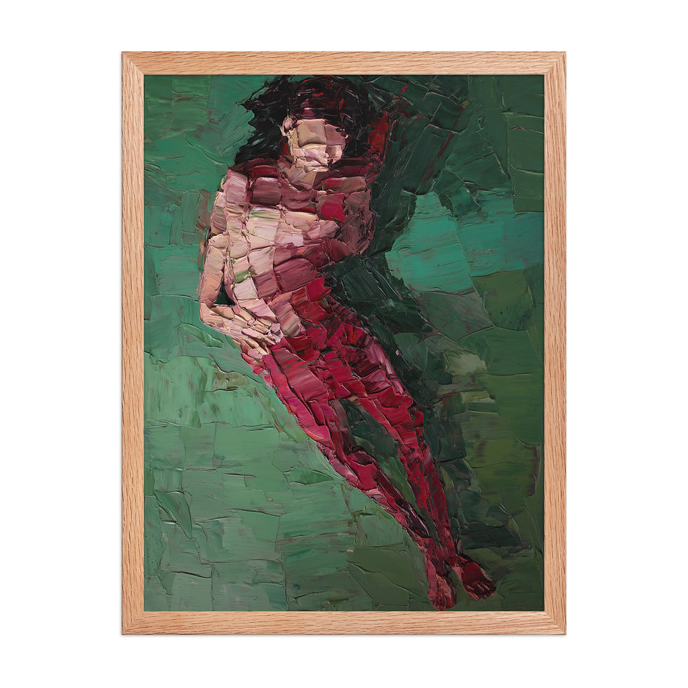 Thumbnail: Moody Emerald Expressionist Portrait Print | Bold Framed Canvas Decor