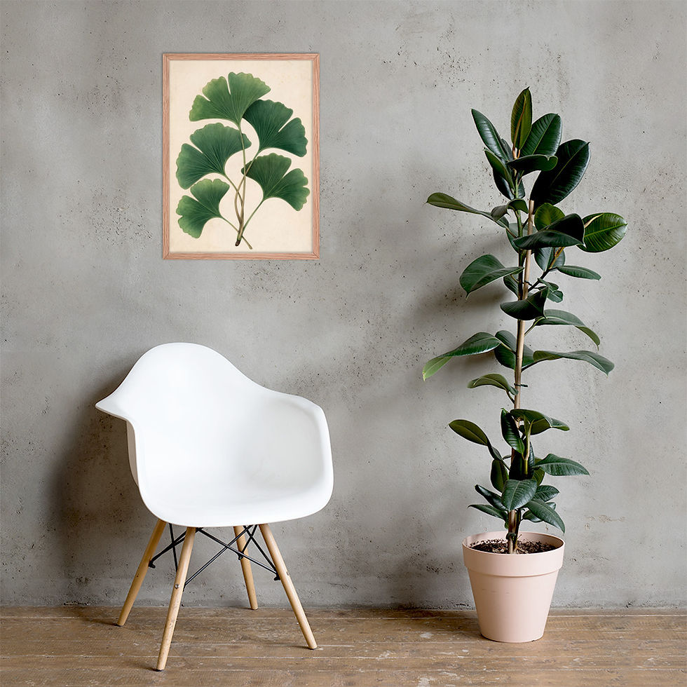 Thumbnail: Green Ginkgo Leaves Framed Botanical Mega Print