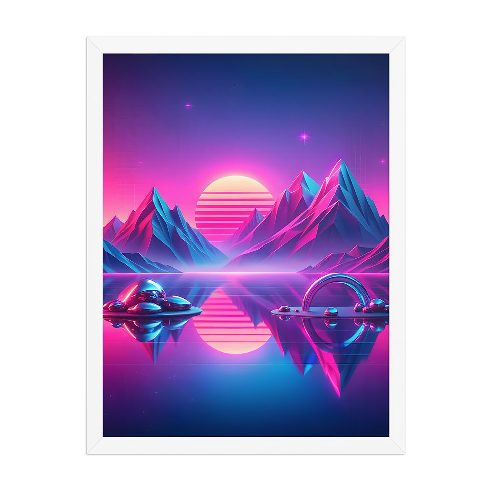 Thumbnail: Surreal Retro Neon Mountains Framed Art Print