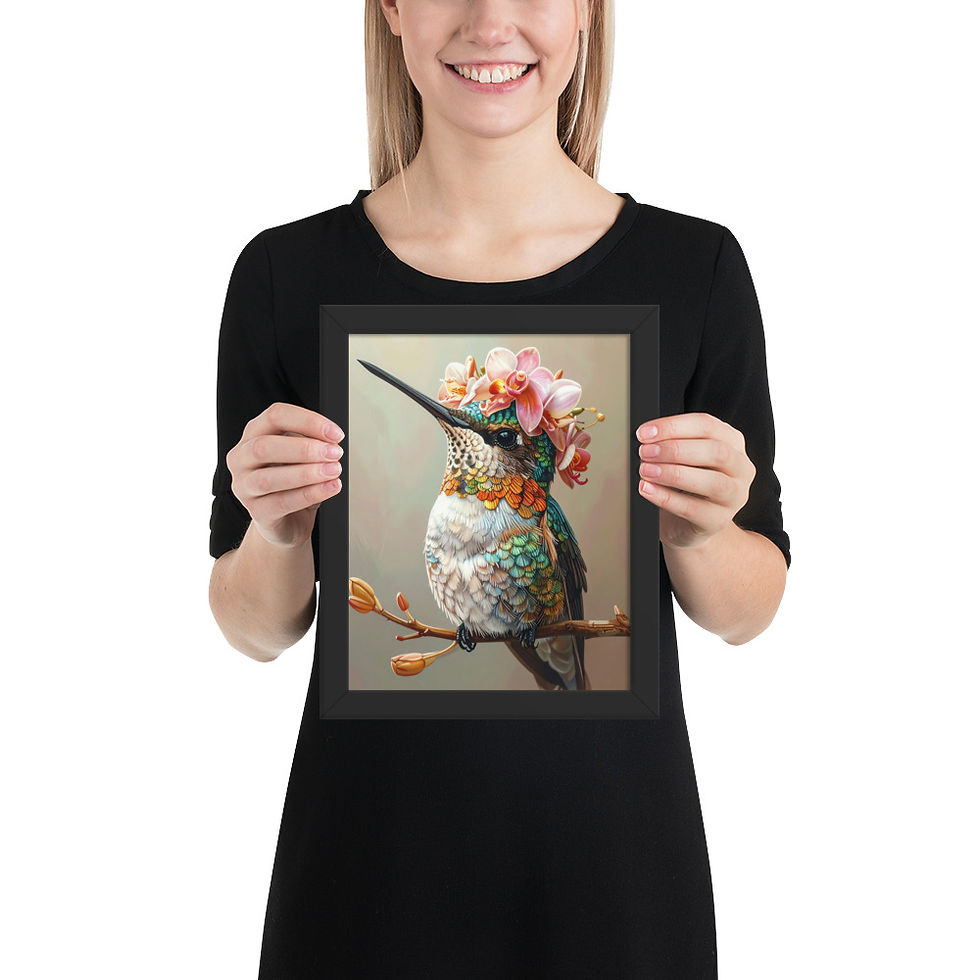 Thumbnail: Kingfisher Floral Crown Art Print for Bedroom