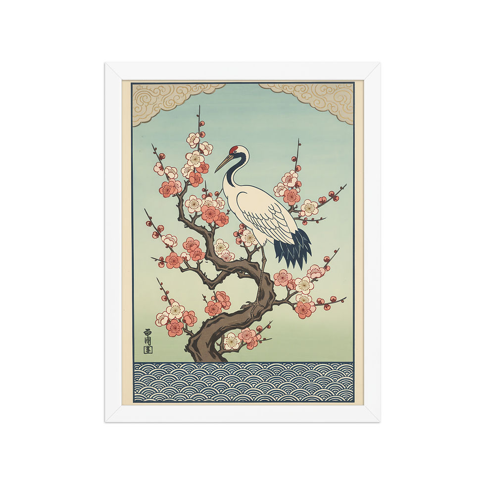 Thumbnail: Crane on Plum Blossom Japanese Art Print