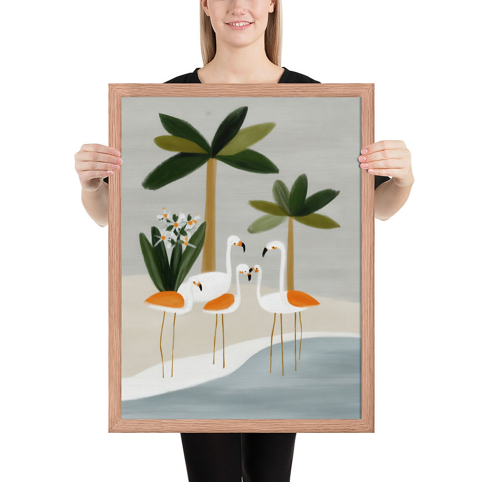 Thumbnail: Flamingos and Palm Trees Gouache Inspired Art Print 