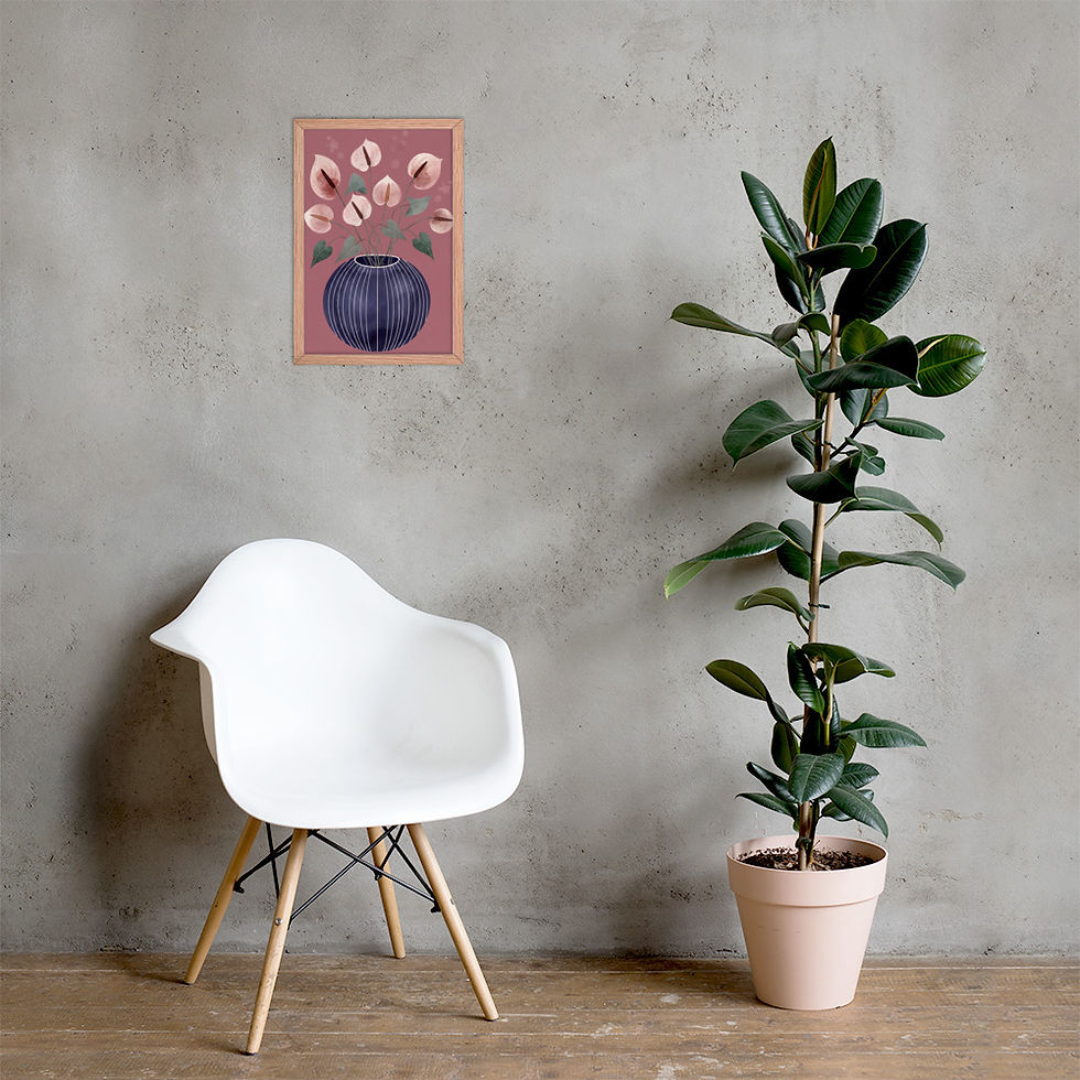 Thumbnail: Vase and Flamingo Flowers Framed Contemporary Mega Print