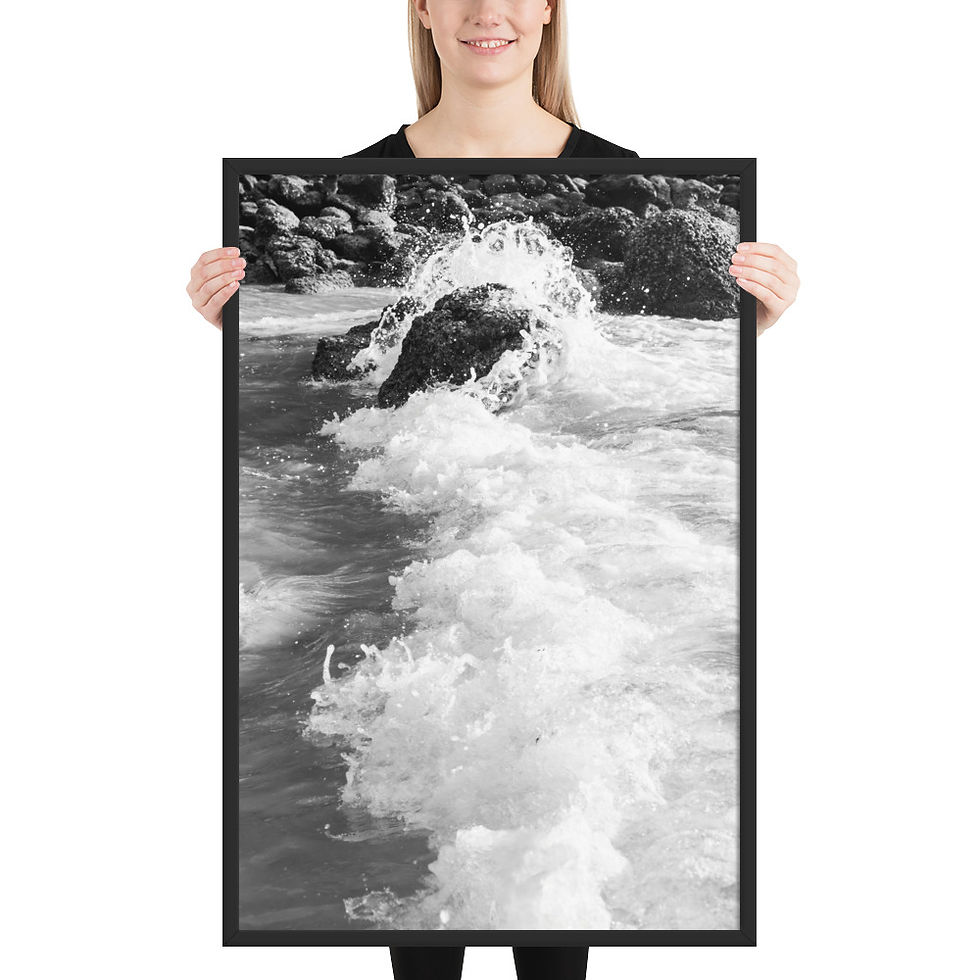 Thumbnail: Crashing Wave Over Rocks in Black and White – Luster Photography Print